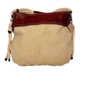 Gap Pale Yellow/Khaki Color Canvas & Leather Single Handle X-Large Hobo BAG